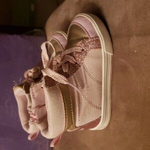 Stylish Pink and Gold Kids High-Top Sneakers